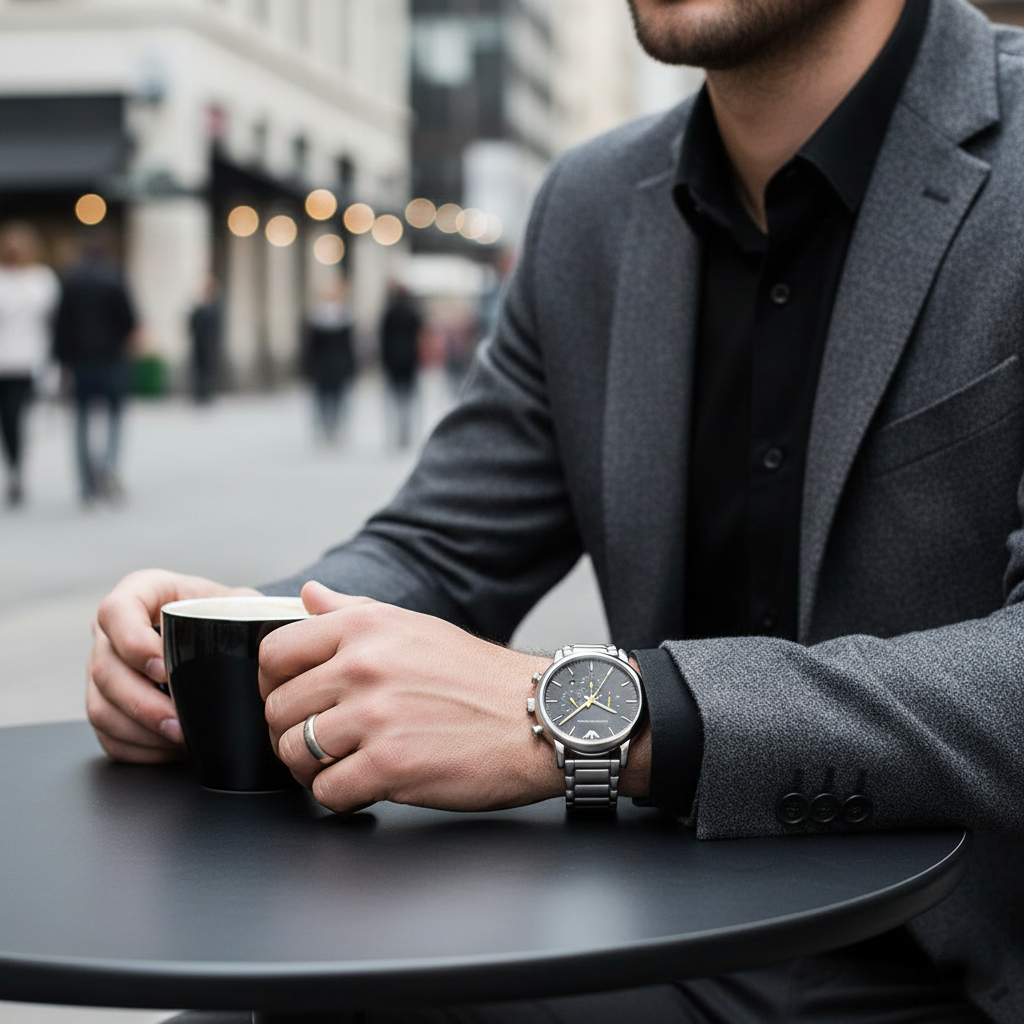 Emporio Armani AR11324 Men’s Black Dial Silver Stainless Steel Chronograph Watch - Luxury Hub Store