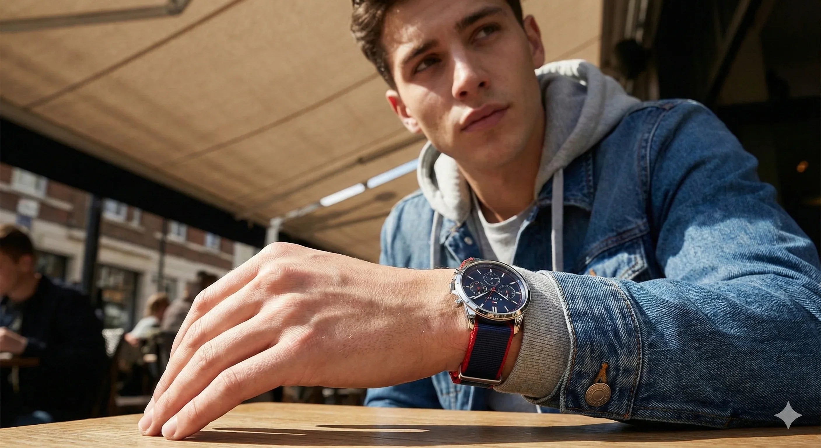 Tommy Hilfiger 1792124 Men’s Chronograph Watch – Blue Dial & Navy-Red Fabric Strap - Luxury Hub Store