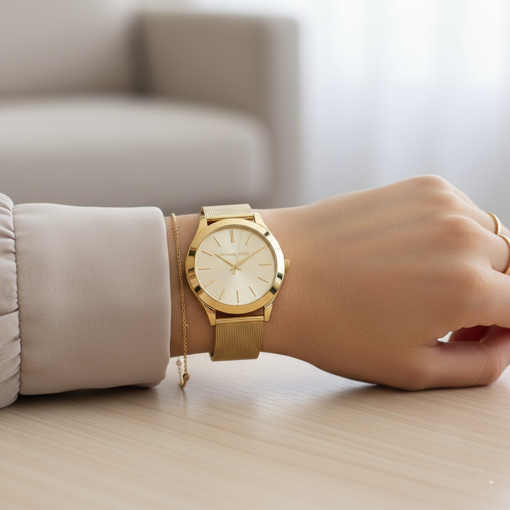 Michael Kors MK3282 Women’s Gold Dial Gold Mesh Stainless Steel Watch - Luxury Hub Store
