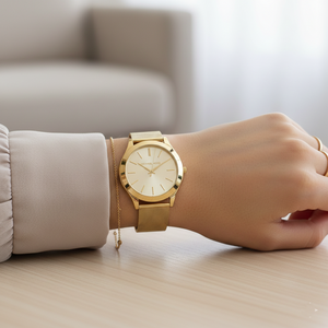 Michael Kors MK3282 Women’s Gold Dial Gold Mesh Stainless Steel Watch - Luxury Hub Store