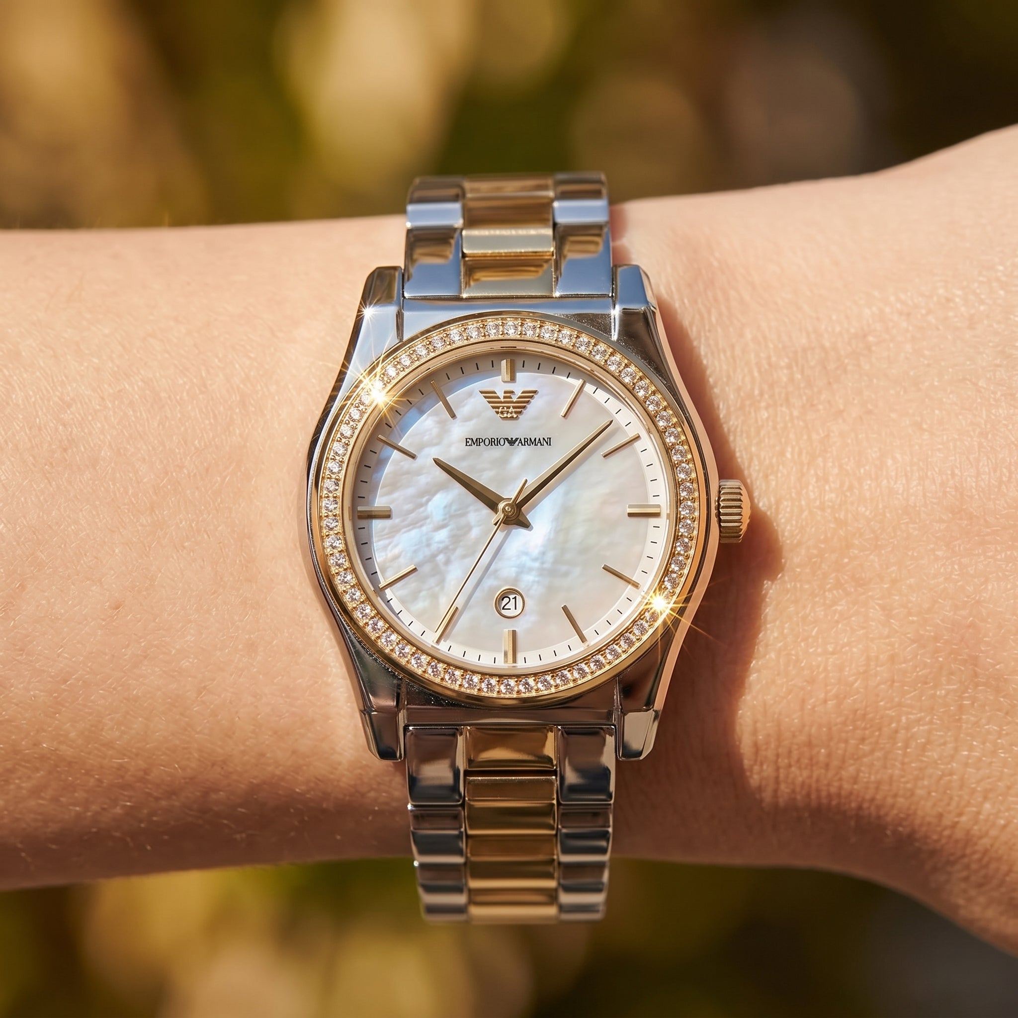 Emporio Armani AR11559 Women’s Mother of Pearl Dial Two-Tone Stainless Steel Federica Watch