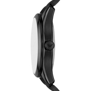 Side profile of Emporio Armani Antonio AR60093 men's automatic watch showing 13mm thickness and black finish