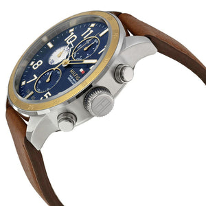 Side profile view of the polished silver stainless steel case of the Tommy Hilfiger 1791137