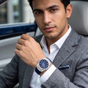 Lifestyle luxury shot featuring the Maserati Velocità Slim R8851153002 men's watch.