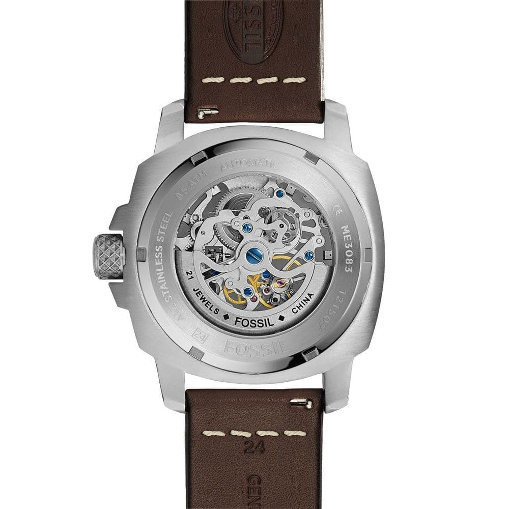 Case back of Fossil Machine ME3083 men's watch with stainless steel case