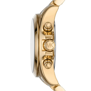 Gold watch with Michael Kors logo on a white background