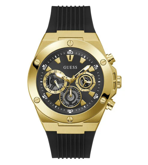 Guess GW0417G4 men's watch with gold case and black rubber strap