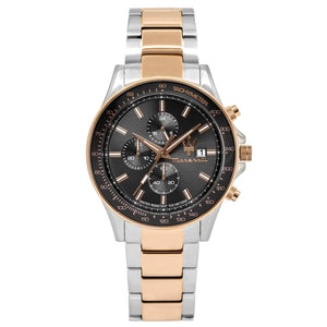 Maserati Sfida R8873640014 men's quartz battery watch with grey dial, silver and rose gold-tone case, two-tone stainless steel bracelet main view