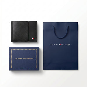 Full set of Tommy Hilfiger mirror original genuine leather wallet with signature navy gift box and branded shopping bag