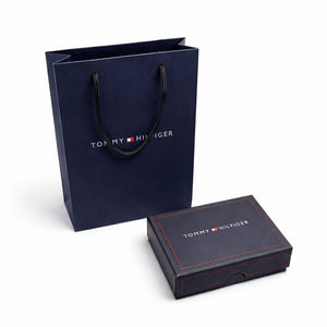 Tommy Hilfiger shopping bag and box on a white background