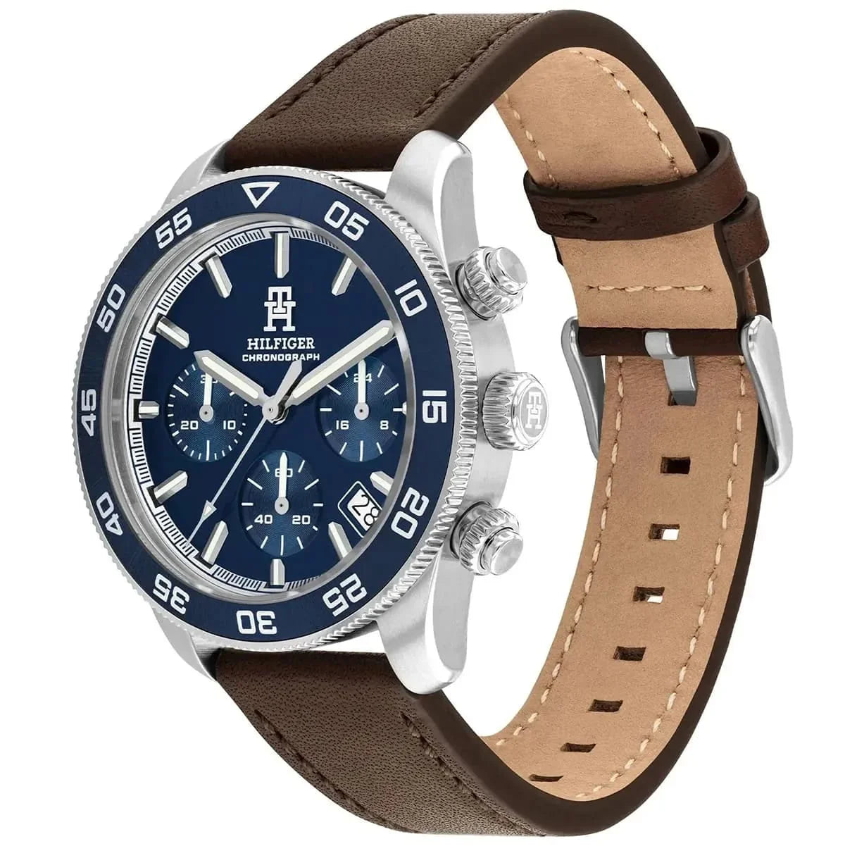 Tommy Hilfiger 1792163 Men’s Chronograph Watch – Blue Dial & Brown Leather Strap - Luxury Hub Store