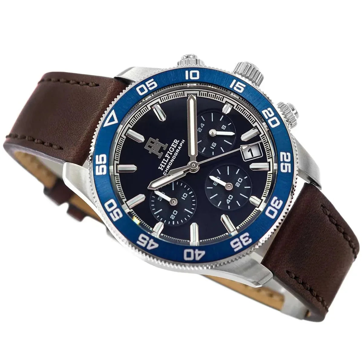 Tommy Hilfiger 1792163 Men’s Chronograph Watch – Blue Dial & Brown Leather Strap - Luxury Hub Store