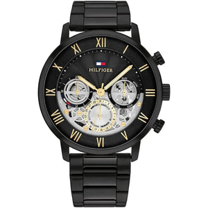 Tommy Hilfiger 1710706 Men’s Multi-Function Watch – Black & Gold Dial with Black Stainless-Steel Bracelet - Luxury Hub Store