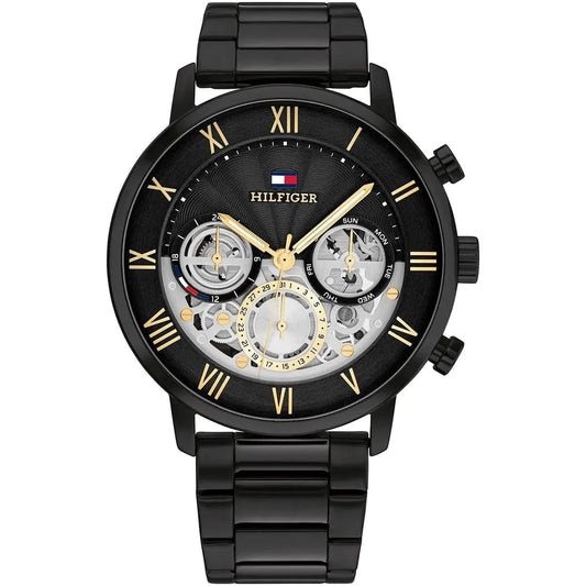 Tommy Hilfiger 1710706 Men’s Multi-Function Watch – Black & Gold Dial with Black Stainless-Steel Bracelet