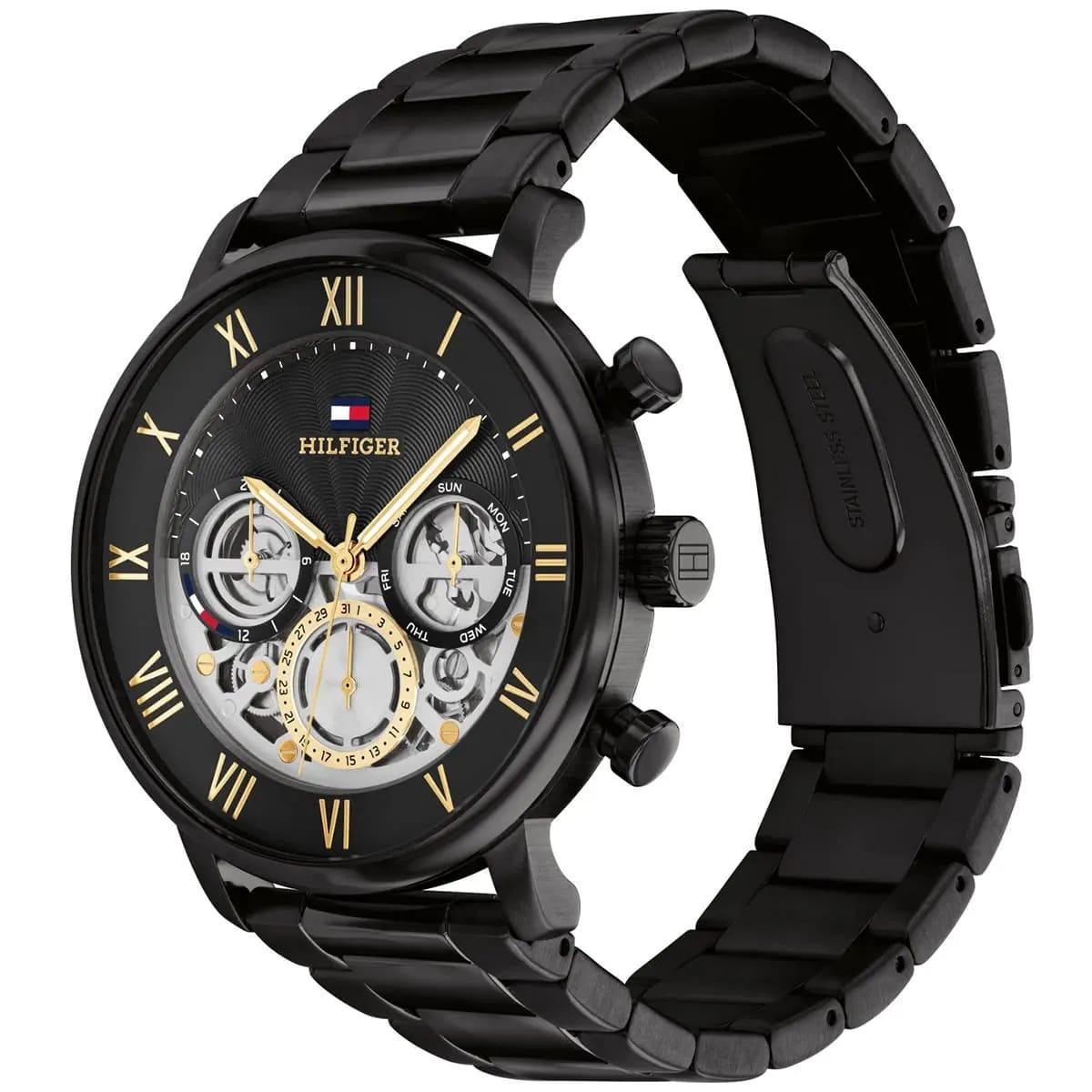 Tommy Hilfiger 1710706 Men’s Multi-Function Watch – Black & Gold Dial with Black Stainless-Steel Bracelet