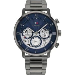 Tommy Hilfiger 1710569 Men’s Multi-Function Watch – Blue Skeleton Dial & Gunmetal Stainless-Steel Bracelet - Luxury Hub Store