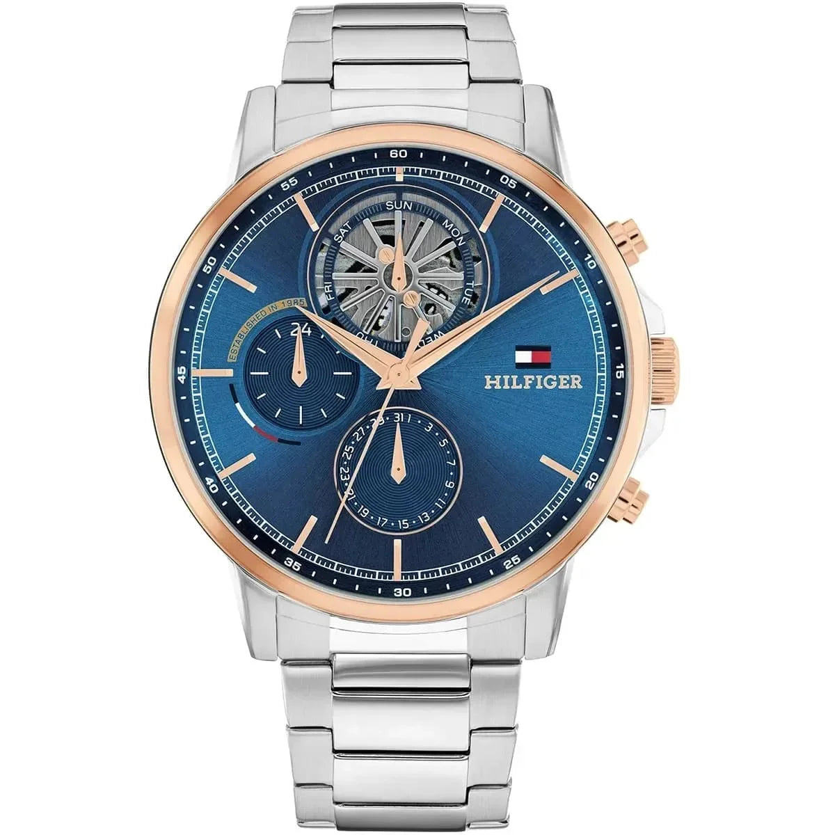 Tommy Hilfiger 1710734 Men’s Multi-Function Watch – Blue Dial & Silver/Rose Gold Stainless-Steel Bracelet - Luxury Hub Store