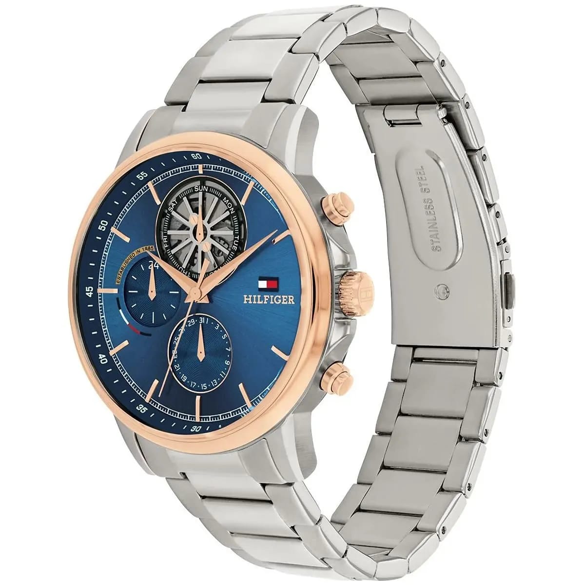 Tommy Hilfiger 1710734 Men’s Multi-Function Watch – Blue Dial & Silver/Rose Gold Stainless-Steel Bracelet