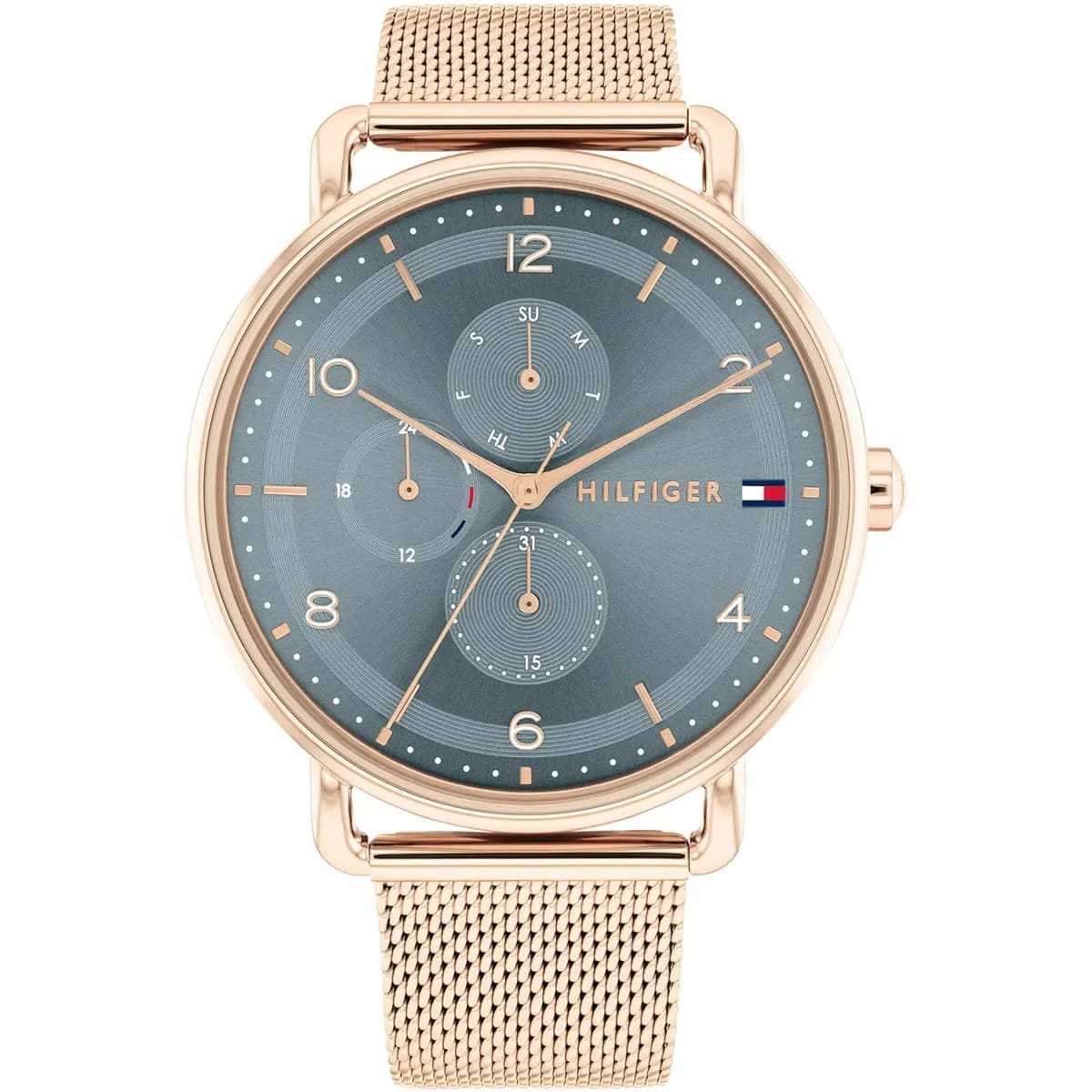 Tommy Hilfiger 1782664 Men’s Multi-Function Watch – Rose Gold Mesh Bracelet & Blue-Grey Dial
