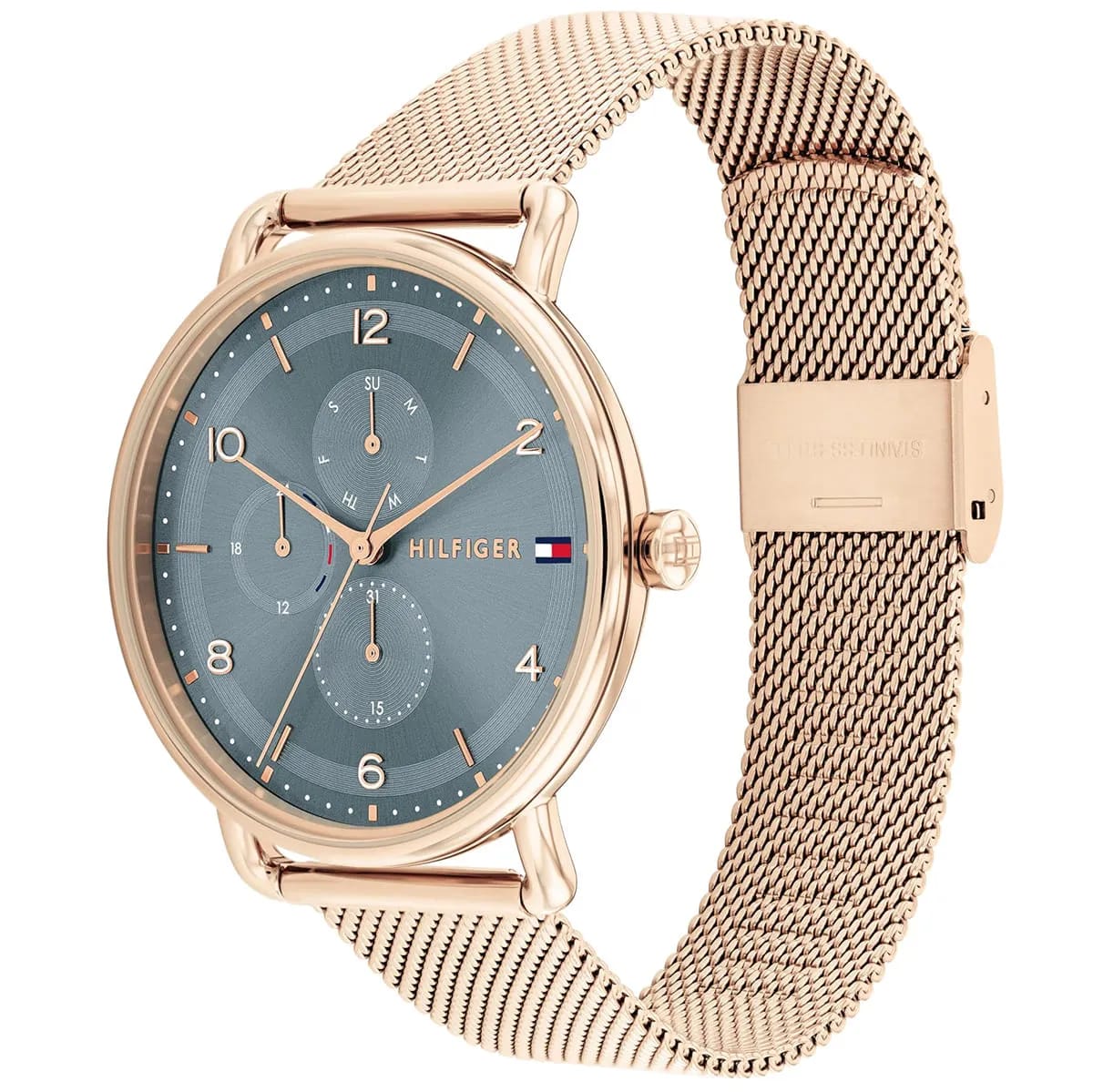 Tommy Hilfiger 1782664 Men’s Multi-Function Watch – Rose Gold Mesh Bracelet & Blue-Grey Dial