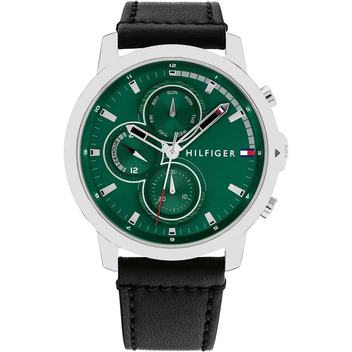 Tommy Hilfiger 1792151 Men’s Multi-Function Watch – Green Dial & Black Leather Strap - Luxury Hub Store