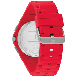 Tommy Hilfiger 1792123 Men’s Multi-Function Watch – Silver Dial & Red Silicone Strap (NEO Edition) - Luxury Hub Store