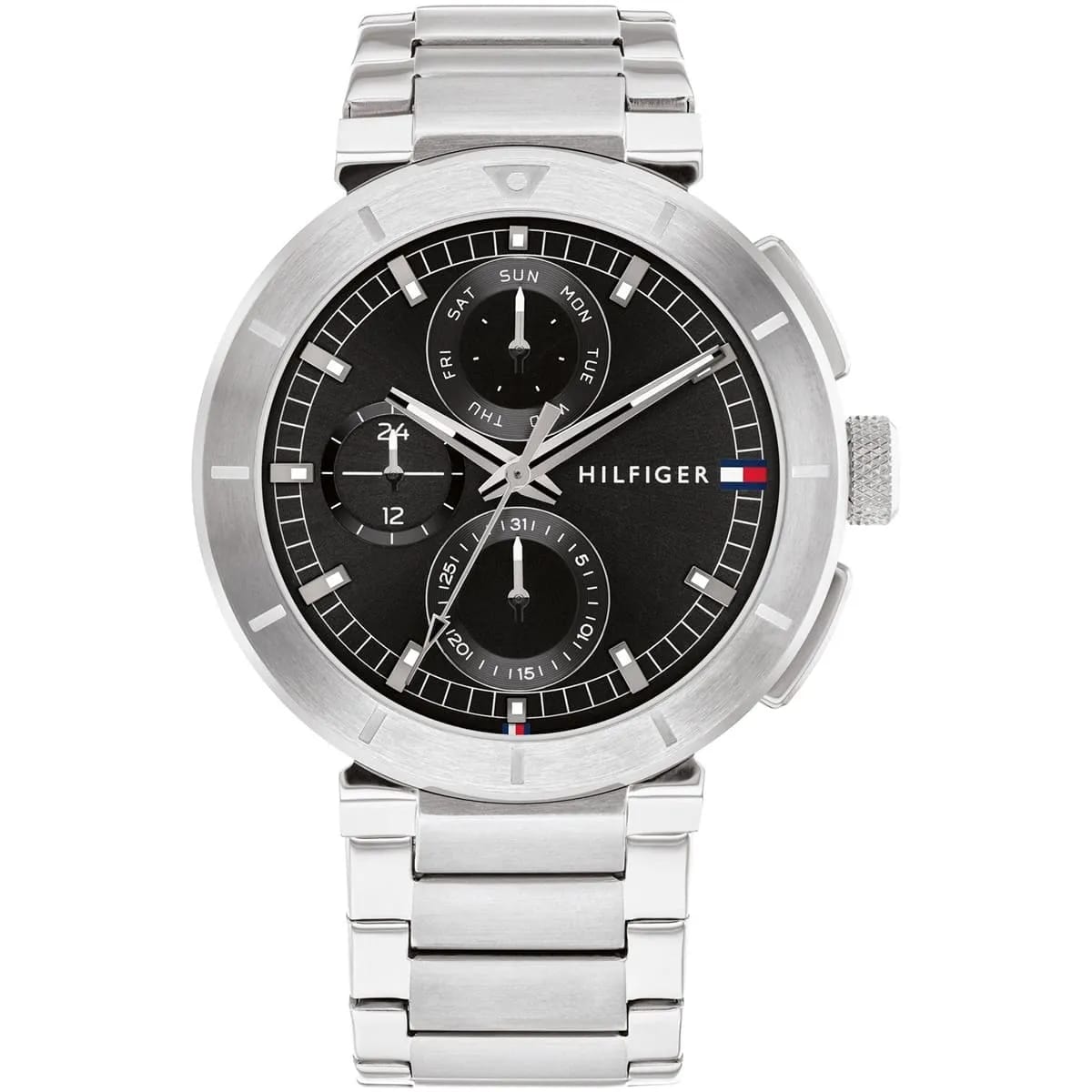 Tommy Hilfiger 1792116 Men’s Multi-Function Watch – Black Dial & Silver Stainless-Steel Bracelet - Luxury Hub Store