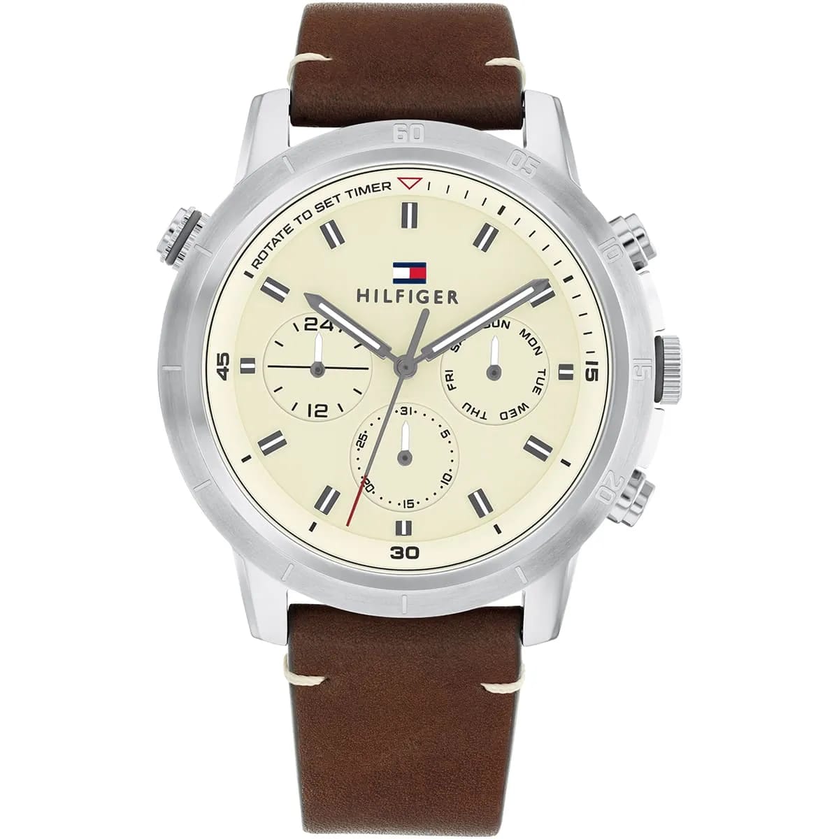 Tommy Hilfiger 1792102 Men’s Multi-Function Watch – Beige Dial & Brown Leather Strap - Luxury Hub Store