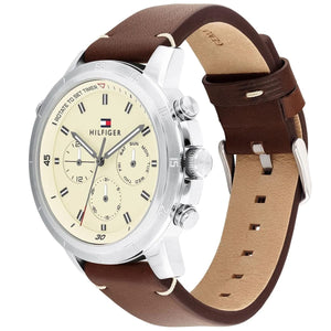 Tommy Hilfiger 1792102 Men’s Multi-Function Watch – Beige Dial & Brown Leather Strap - Luxury Hub Store