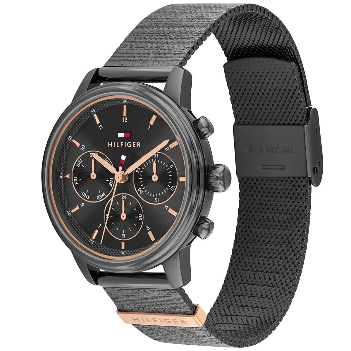 Tommy Hilfiger 1782810 Men’s Multi-Function Watch – Black Dial & Black Mesh Stainless-Steel Strap