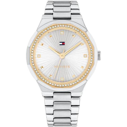 Tommy Hilfiger Ladies Crystal-Accent Watch – Model 1782723 – Silver & Gold Bracelet