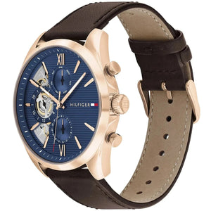 Tommy Hilfiger Men’s Baker Watch – Model 1710645 – Blue Dial & Brown Leather Strap - Luxury Hub Store