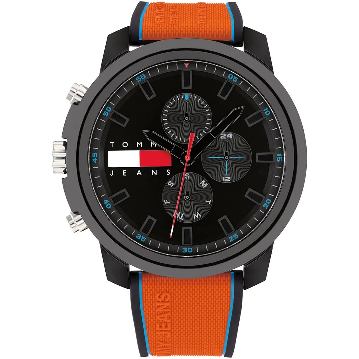 Tommy Jeans Sport Men's Watch 1710583 – Black Dial – Orange Silicone Strap