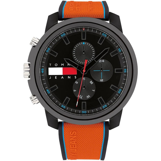 Tommy Jeans Sport Men's Watch 1710583 – Black Dial – Orange Silicone Strap