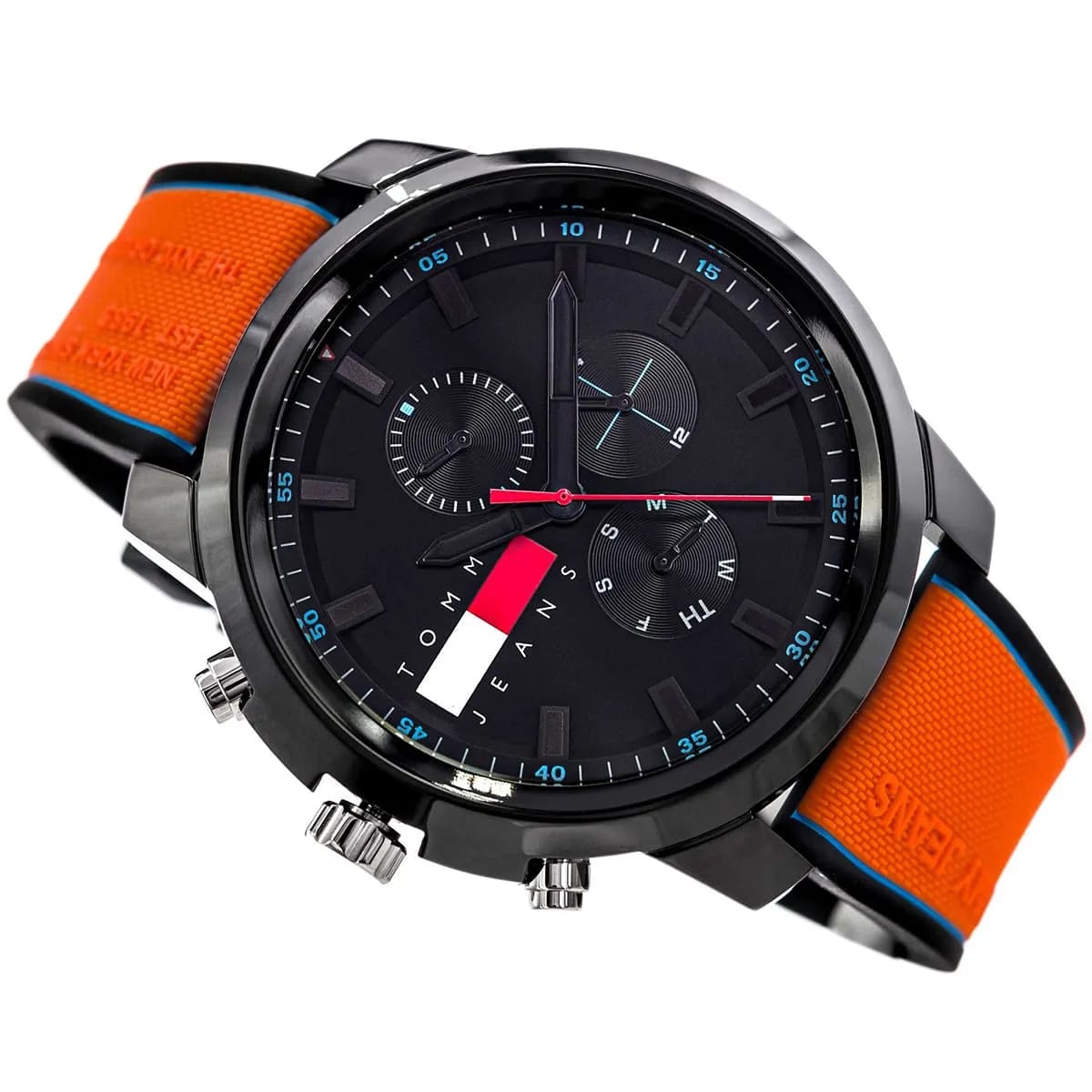 Tommy Jeans Sport Men's Watch 1710583 – Black Dial – Orange Silicone Strap