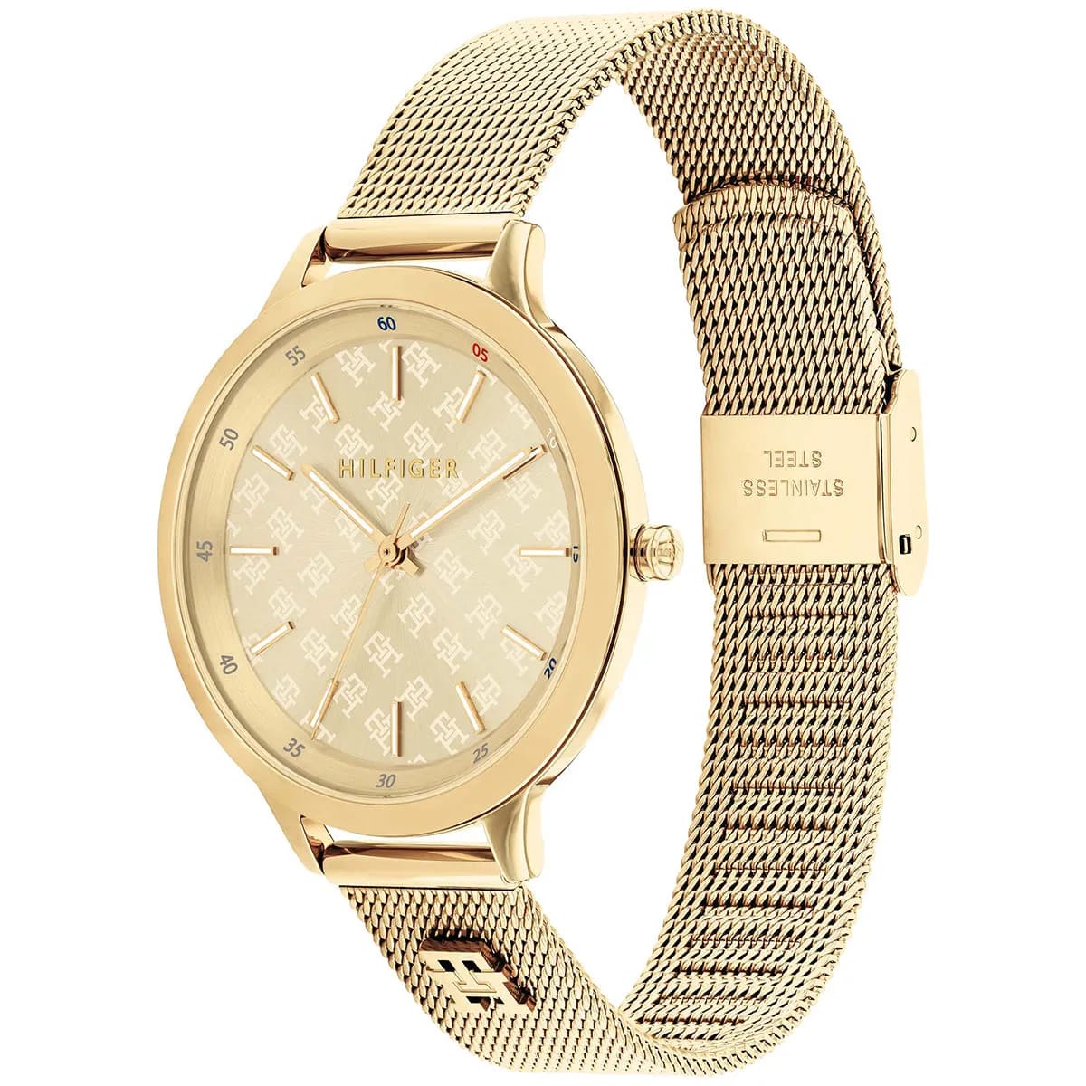 Tommy Hilfiger Women’s Gold Monogram Mesh Watch – Model 1782588 - Luxury Hub Store