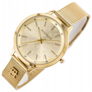 Tommy Hilfiger Women’s Gold Monogram Mesh Watch – Model 1782588 - Luxury Hub Store