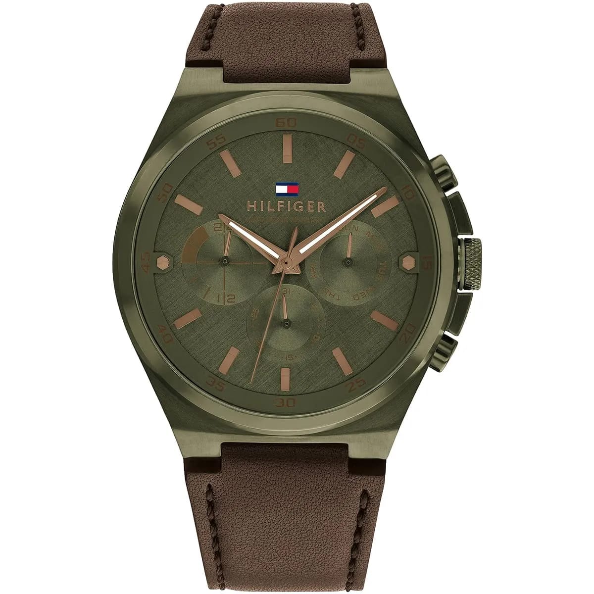 Tommy Hilfiger Men's Watch 1792085 – Olive Green Dial & Brown Leather Strap