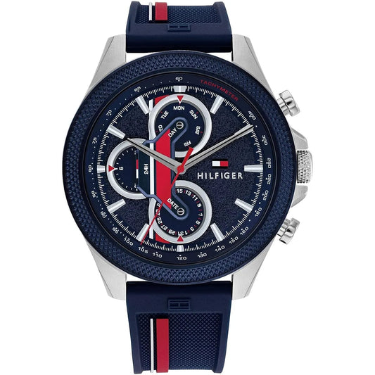 Tommy Hilfiger 1792083 Men's Multi-Function Watch – Blue Dial, Blue Silicone Strap, Stainless-Steel Case