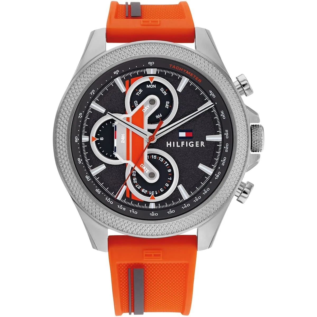 Tommy Hilfiger 1792084 Men's Sport Chronograph Watch – Black Dial with Orange Silicone Strap