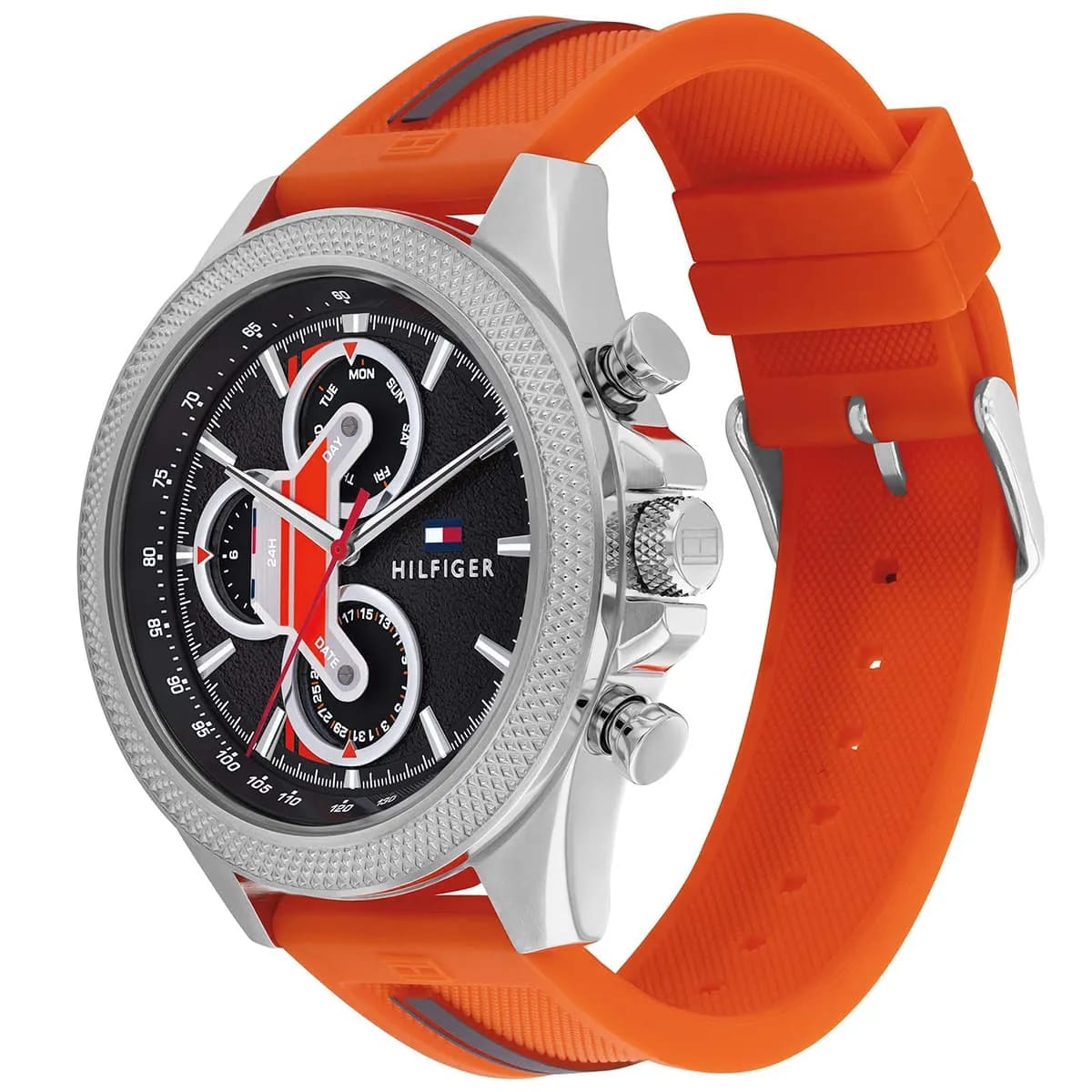 Tommy Hilfiger 1792084 Men's Sport Chronograph Watch – Black Dial with Orange Silicone Strap
