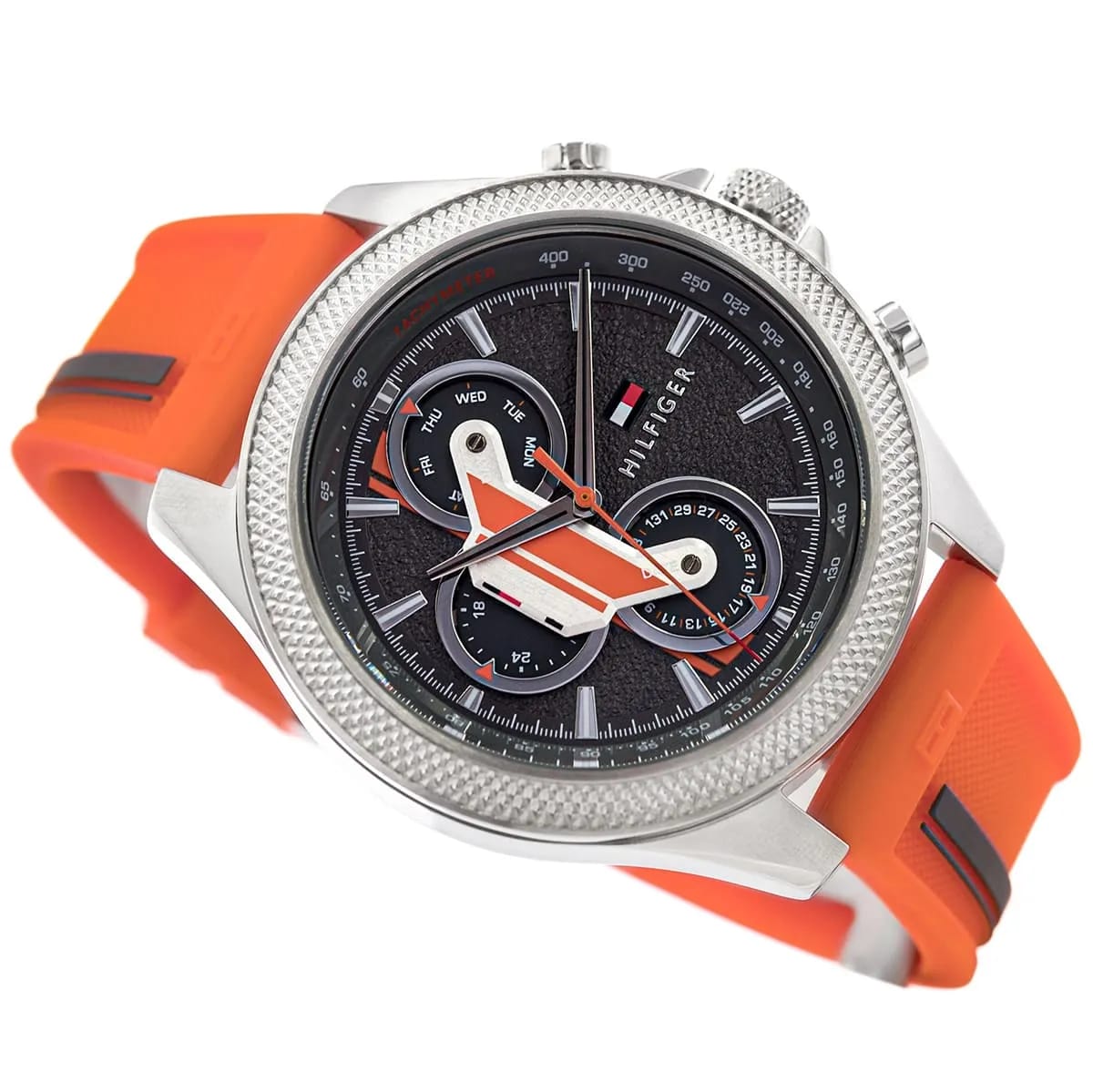 Tommy Hilfiger 1792084 Men's Sport Chronograph Watch – Black Dial with Orange Silicone Strap