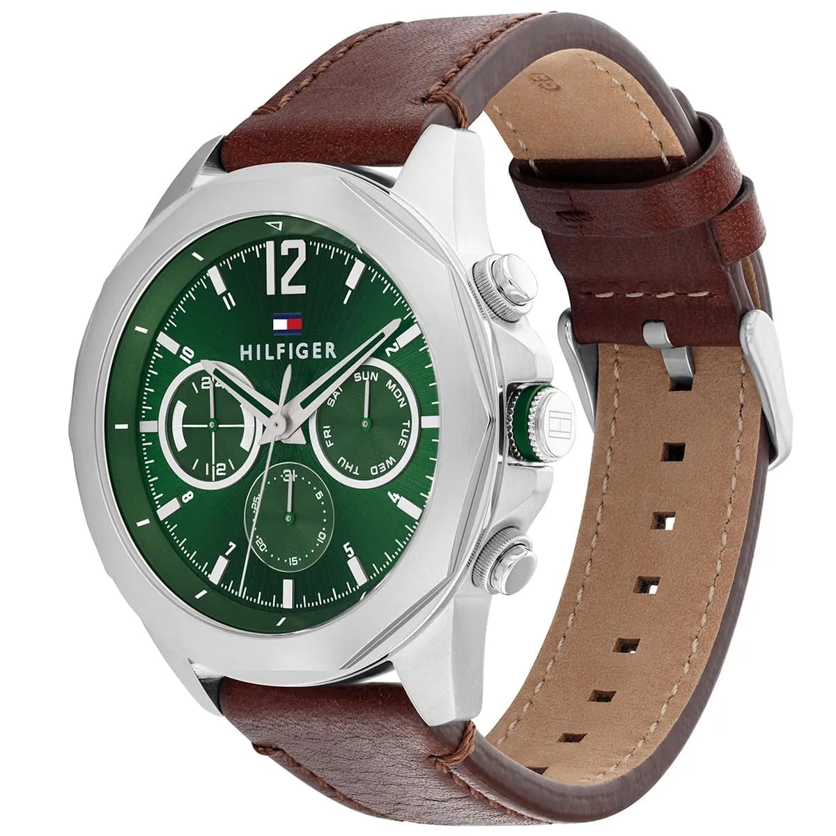 Tommy Hilfiger Men's Multi-Function Watch – Model 1792064 – Green Dial – Brown Leather Strap - Luxury Hub Store