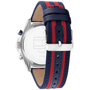 Tommy Hilfiger Men's Multi-Function Watch – Model 1792035 – White Dial with Navy & Red Fabric Strap - Luxury Hub Store