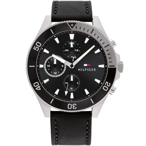 Tommy Hilfiger Larson 1791984 Men’s Multi-Function Black Leather Watch - Luxury Hub Store