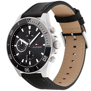Tommy Hilfiger Larson 1791984 Men’s Multi-Function Black Leather Watch - Luxury Hub Store