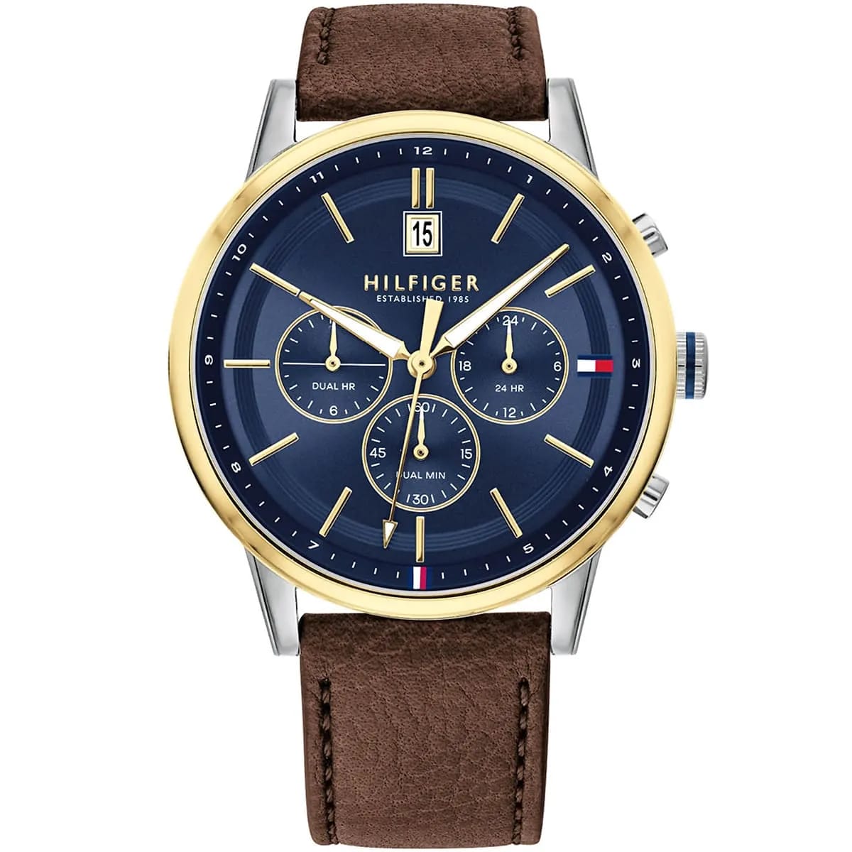 Tommy Hilfiger Kyle 1791980 Men’s Multi-Function Blue Dial Brown Leather Watch