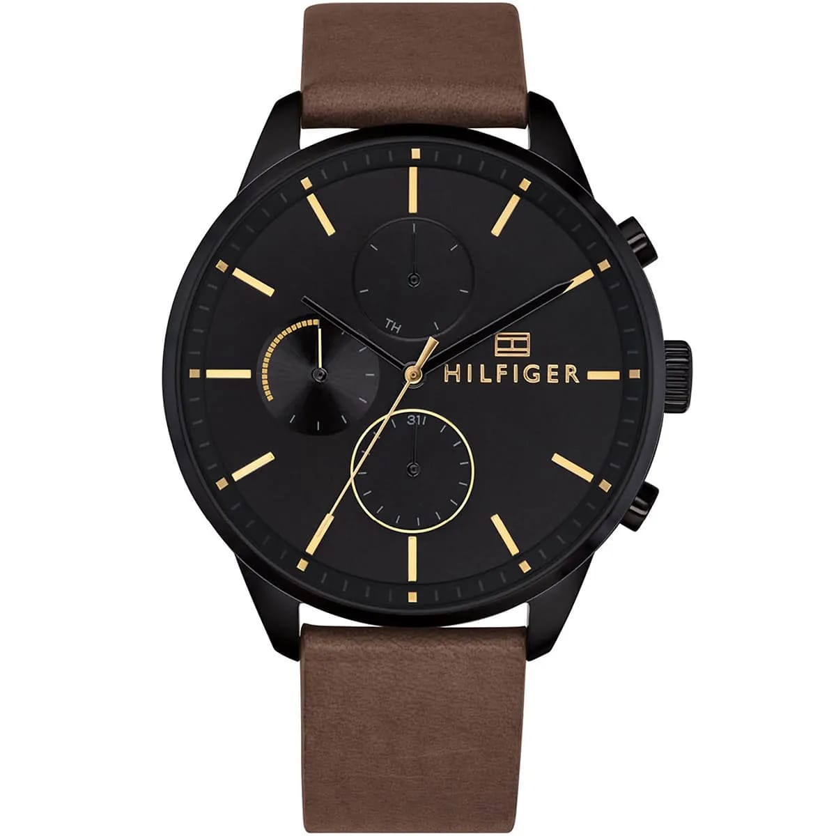 Tommy Hilfiger Chase 1791977 Men’s Black Dial Brown Leather Multi-Function Watch - Luxury Hub Store