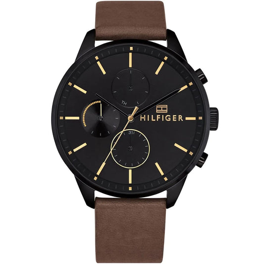 Tommy Hilfiger Chase 1791977 Men’s Black Dial Brown Leather Multi-Function Watch