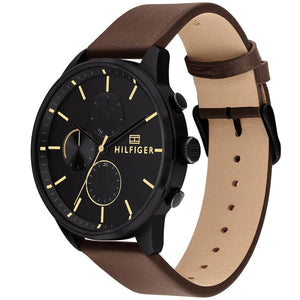 Tommy Hilfiger Chase 1791977 Men’s Black Dial Brown Leather Multi-Function Watch - Luxury Hub Store